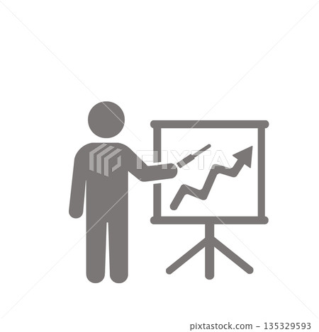 A presentation scene pictogram (gray) that conveys results and growth A presentation scene pictogram (gray) that conveys results and growth 135329593