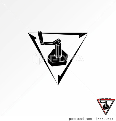 Trailer Parking Jack on triangle arrow automotive stopper to operation loader logo design graphic concept creative premium vector stock image top sell 135329653