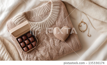 舒適的針織毛衣平鋪圖 Choco 舒適的針織毛衣平鋪圖 Choco 135330174