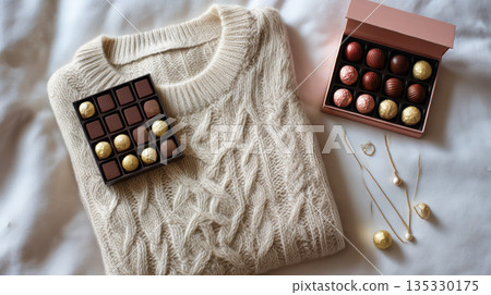 舒適的針織衫搭配巧克力和珠寶。 135330175