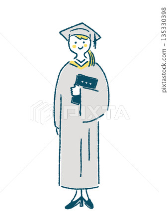 身穿學士服的女性站立插圖 135330398