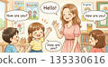 Children in an English conversation class 135330616
