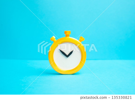 Stopwatch on a blue background. Concept of time and countdown. Deadlines and terms. Visual metaphor of urgency, time management pressure and limited resources shaping decisions, productivity planning 135330821