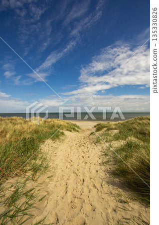 Vistara over the beach on Texel with the North Sea at the horizon Vistara over the beach on Texel with the North Sea at the horizon 135330826