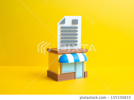 Shop and document on the roof. Financial statements. Sanitary inspections and licenses. Retail compliance concept, verified reporting and regulatory approval. Legal operation, transparency standards 135330833