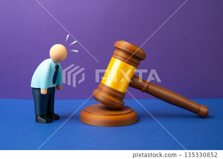 An office worker and a court decision. The rights of the employee or employer. Legal justice system and crime analysis focusing on sentencing outcomes. 135330852