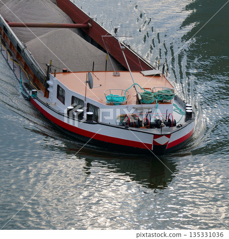 Industrial Cargo Barge Transporting Sand on River 135331036