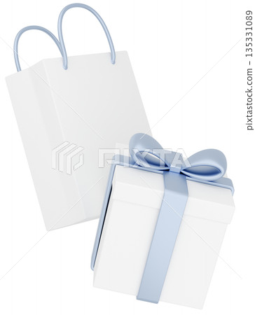 3D illustration_gift and paper bag_silver 3D illustration_gift and paper bag_silver 135331089