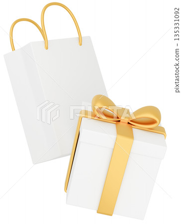 3D插圖_禮物和黃色紙袋 135331092