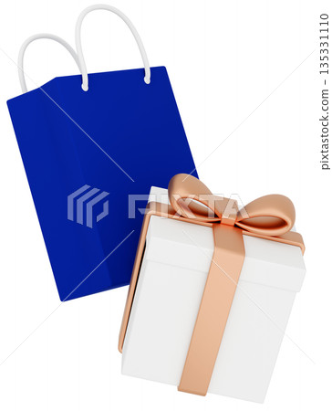 3D illustration _ present and paper bag _ gold 3D illustration _ present and paper bag _ gold 135331110