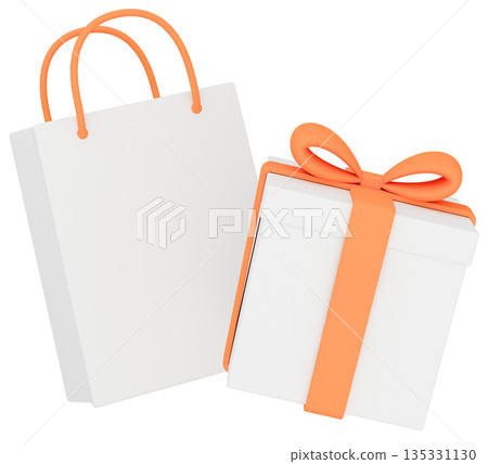3D插圖_禮物和橙色紙袋 135331130