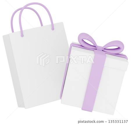 3D illustration_present and paper bag_purple 3D illustration_present and paper bag_purple 135331137
