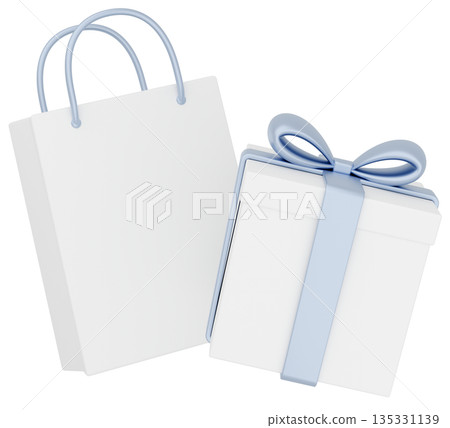 3D illustration_gift and paper bag_silver 3D illustration_gift and paper bag_silver 135331139