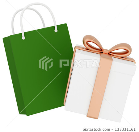 3D插圖_金色禮物和紙袋 135331161