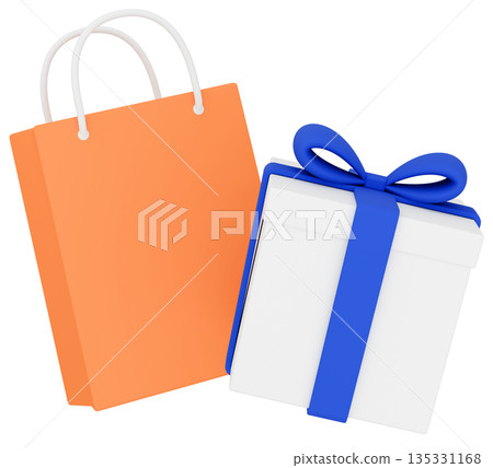 3D illustration_gifts and paper bags_colorful 3D illustration_gifts and paper bags_colorful 135331168