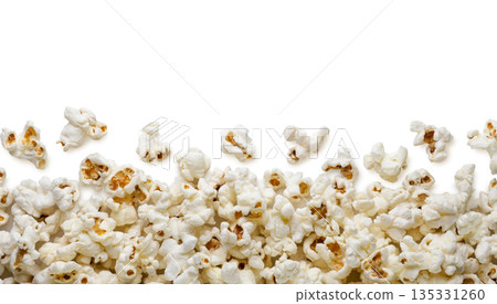 Popcorn scattered on a white background. Isolated Popcorn scattered on a white background. Isolated 135331260