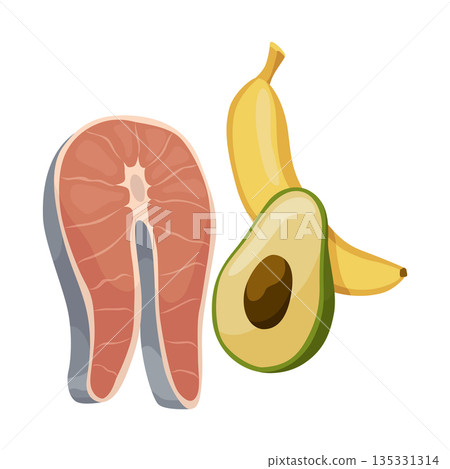 Colorful Healthy Food: Salmon, Avocado, and Bananas Colorful Healthy Food: Salmon, Avocado, and Bananas 135331314