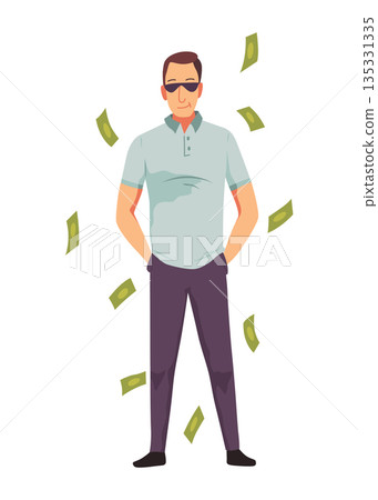 Rich man flat cartoon comic element, millionaire man money vector illustration 135331335
