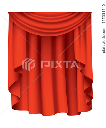 Red curtains realistic. Theater fabric silk decoration for movie cinema or opera hall. Curtains and draperies interior decoration object. Isolated on transparent for theater stage Red curtains realistic. Theater fabric silk decoration for movie cinema or opera hall. Curtains and draperies interior decoration object. Isolated on transparent for theater stage 135331340