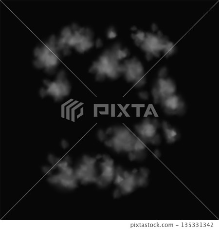 Texture of Gunshot Smoke Cloud Imposed on a Black Background, Creating an Atmosphere 135331342