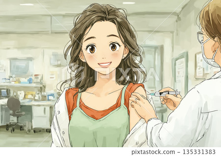 美優系列 | 年輕女性接種疫苗的醫學插圖 | 疫苗知識普及材料，幫助您自信學習 135331383