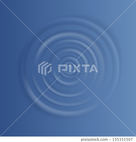 Water ripple effect top view. Realistic caustic drop or sound wave splash effect, concentric circles in puddle. Vector round wave surface Water ripple effect top view. Realistic caustic drop or sound wave splash effect, concentric circles in puddle. Vector round wave surface 135331507