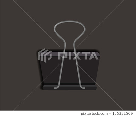 Realistic vector paper clip. Black paper clip. Steel office supplies on an isolated 135331509