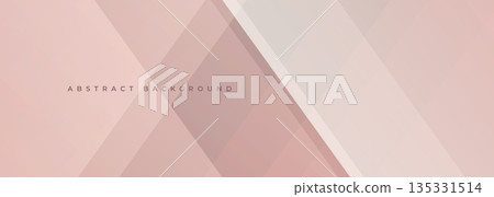 Soft pink modern abstract wide banner with geometric shapes. Pastel brown or beige abstract background. 135331514