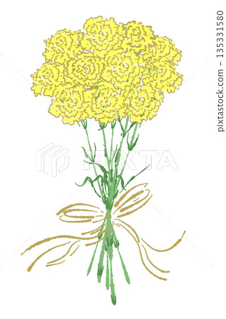 Hand-drawn color illustration material of yellow carnations for Mother's Day (frame, wreath, bouquet, etc.) Hand-drawn color illustration material of yellow carnations for Mother's Day (frame, wreath, bouquet, etc.) 135331580