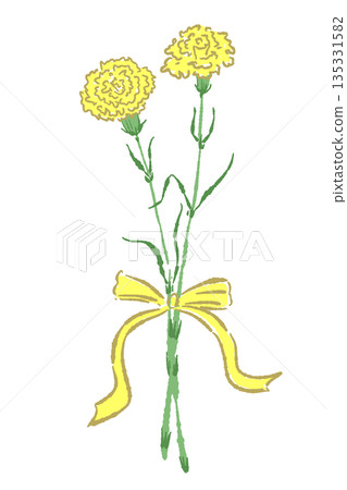 Hand-drawn color illustration material of yellow carnations for Mother's Day (frame, wreath, bouquet, etc.) Hand-drawn color illustration material of yellow carnations for Mother's Day (frame, wreath, bouquet, etc.) 135331582