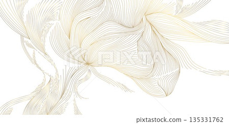 Luxury abstract wave pattern, elegant gold lines background. Modern Japanese vector design, flowing curves, cloud, water, premium wallpaper, poster 135331762