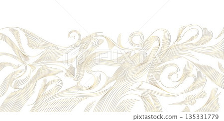 Luxury abstract wave pattern, elegant gold lines background. Modern Japanese vector design, flowing curves, cloud, water, premium wallpaper, poster Luxury abstract wave pattern, elegant gold lines background. Modern Japanese vector design, flowing curves, cloud, water, premium wallpaper, poster 135331779