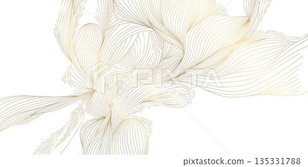 Luxury abstract wave pattern, elegant gold lines background. Modern Japanese vector design, flowing curves, cloud, water, premium wallpaper, poster 135331788
