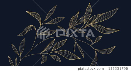 Luxury botanical pattern, elegant gold line leaves background. Modern vector design, nature tropical foliage, organic texture, wallpaper, premium decorative print Luxury botanical pattern, elegant gold line leaves background. Modern vector design, nature tropical foliage, organic texture, wallpaper, premium decorative print 135331796