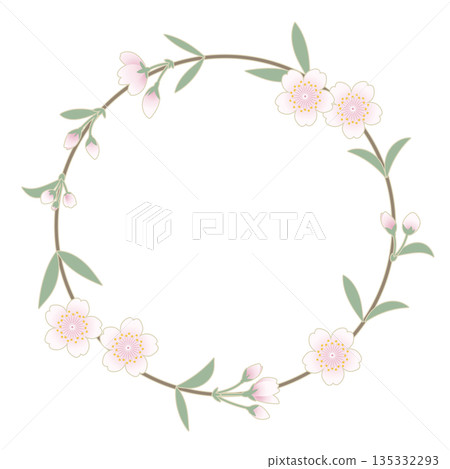 春日櫻花圓形相框 | 櫻花、花、枝條、相框、春天 135332293