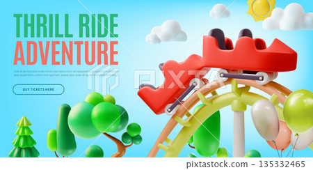 3d Thrill Ride Adventure Amusement Park Concept Ads Banner Poster Card Cartoon Design Style. Vector illustration 3d Thrill Ride Adventure Amusement Park Concept Ads Banner Poster Card Cartoon Design Style. Vector illustration 135332465