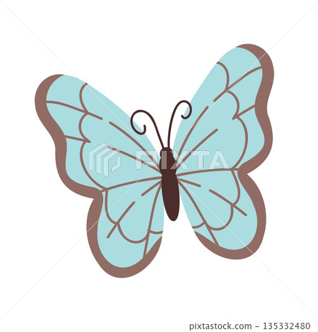 Blue butterfly. Flying insects in flat style. Hand-drawn illustration. 135332480