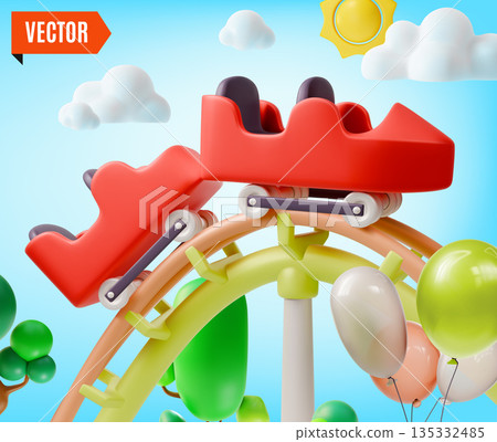 3d Color Thrill Ride Adventure Amusement Park Concept Background Cartoon Design Style. Vector illustration of Roller Coaster Attraction 3d Color Thrill Ride Adventure Amusement Park Concept Background Cartoon Design Style. Vector illustration of Roller Coaster Attraction 135332485