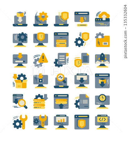 set of system icon, style of flat icon design set of system icon, style of flat icon design 135332604
