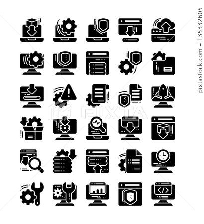 set of 30 system icon, style of solid icon design 135332605