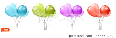 3d Bunch of Colorful Flying Balloons Amusement Concept Cartoon Design Style Balloon for Birthday, Party Anniversary and Wedding. Vector illustration 3d Bunch of Colorful Flying Balloons Amusement Concept Cartoon Design Style Balloon for Birthday, Party Anniversary and Wedding. Vector illustration 135332929
