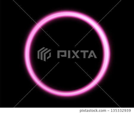 Glowing pink magic ring. Neon realistic energy flare halo ring. Abstract light effect on a black background. Vector illustration. Glowing pink magic ring. Neon realistic energy flare halo ring. Abstract light effect on a black background. Vector illustration. 135332939