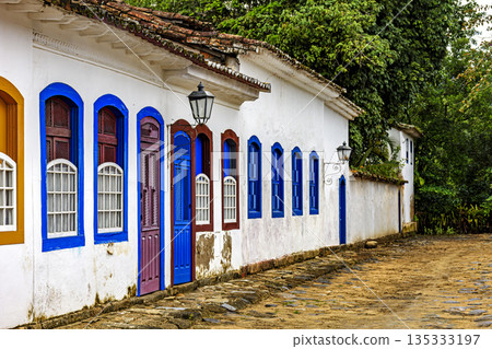 Historic street with colonial style houses Historic street with colonial style houses 135333197