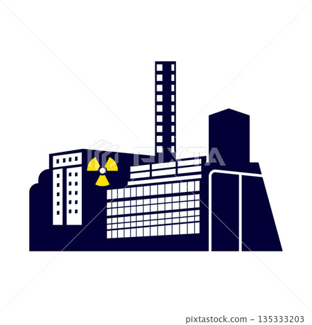 Nuclear Power Plant Silhouette with Radiation Hazard Symbol 135333203