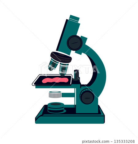 Professional Laboratory Microscope Illustration with Slide 135333208