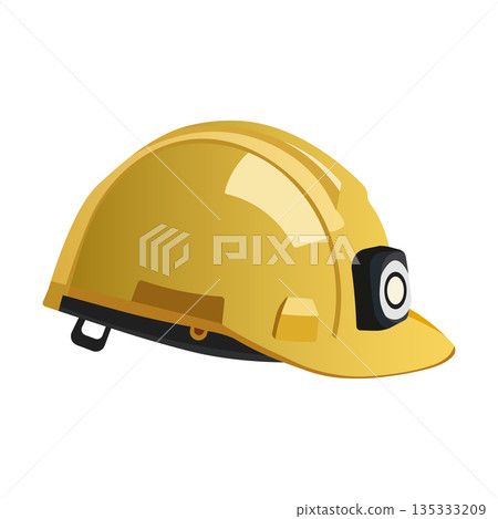 Yellow Mining Hard Hat with Mounted Headlamp Illustration 135333209