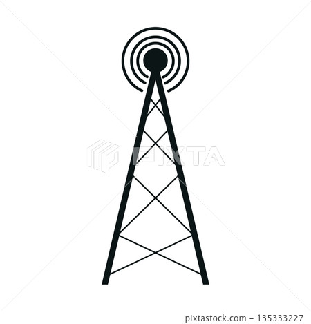 Transmission Tower Silhouette with Broadcasting Waves Transmission Tower Silhouette with Broadcasting Waves 135333227