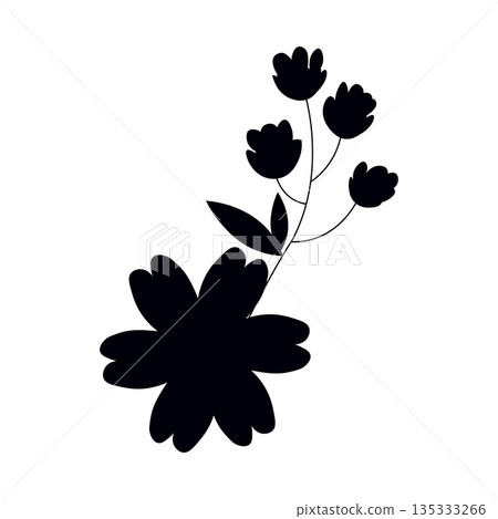 Black Silhouette of a Flower and Branching Buds 135333266