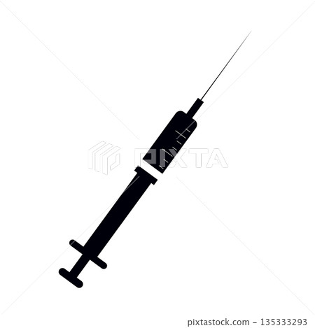 Black Medical Syringe Silhouette Icon for Healthcare 135333293