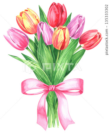 鬱金香花束的插圖 135333302